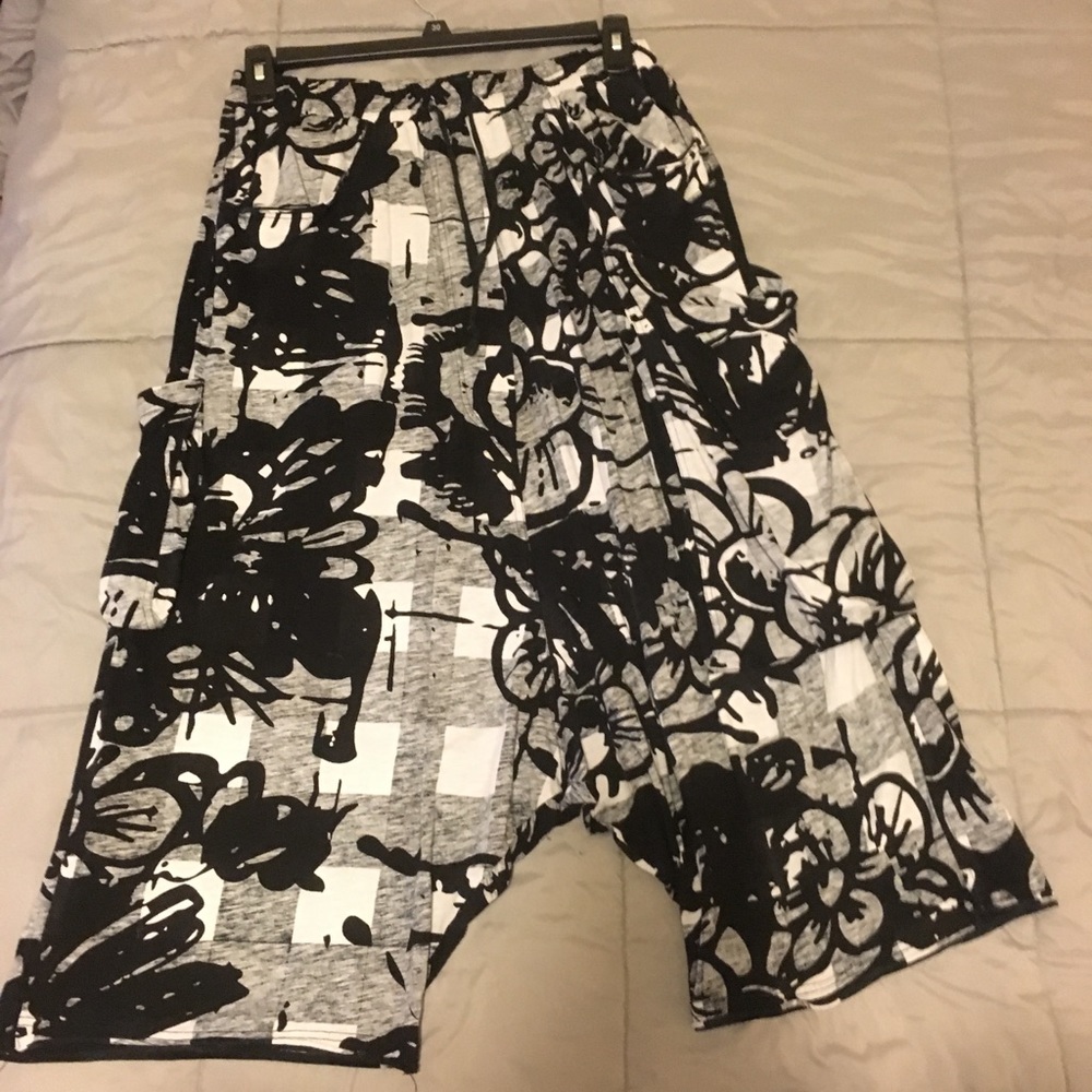 Patterned drawstring harem pants OS